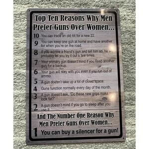 "Top 10 Ten Reasons: Why Men Prefer Guns Over Women" Sign